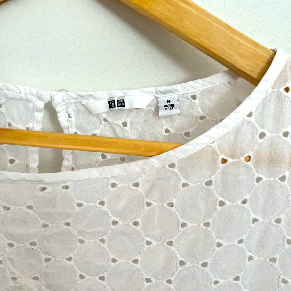 Uniqlo Eyelet White Summer Blouse